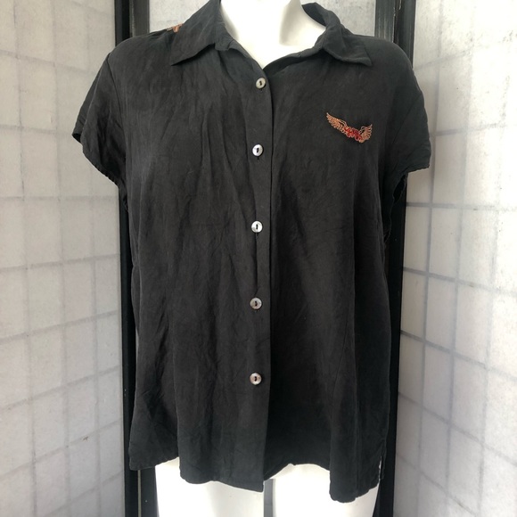 Women’s Tori Richards vintage Harley Davidson top, shirt, 100 % silk - Picture 2 of 6
